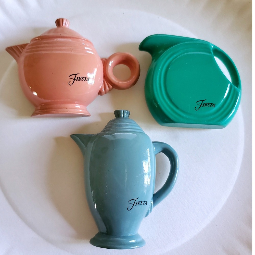 Set of 3 Authentic Fiesta Refrigerator Magnets Teapot Ball Pitcher Coffee Pot